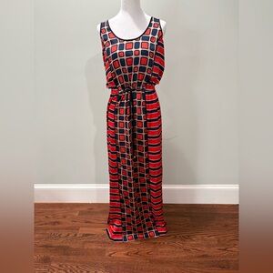 Michael Kors Geometric Red and Black Maxi Dress